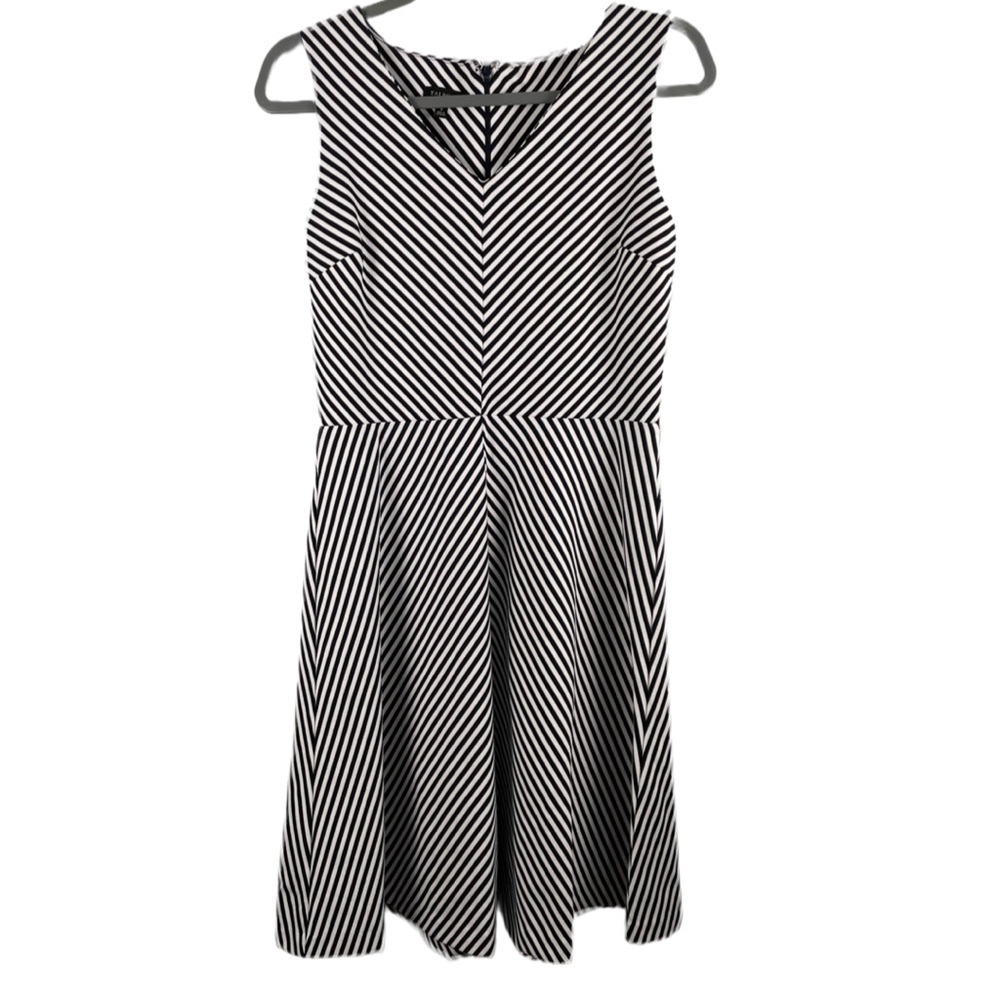 TALBOTS A-LINE DRESS | White / Black Stripe | Small
